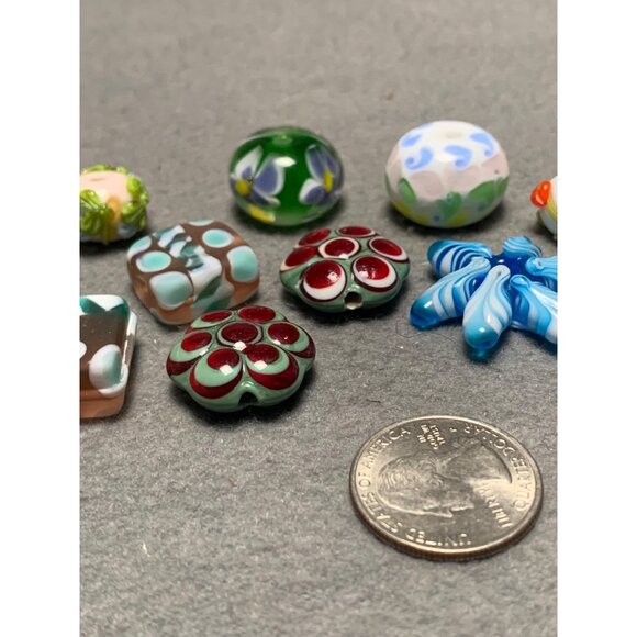 Handmade Lampwork Glass Beads Set - Floral & Polka Dot Designs - Jewelry Making - Picture 3 of 12